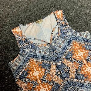 Blue & Orange Patterned Tank Dress